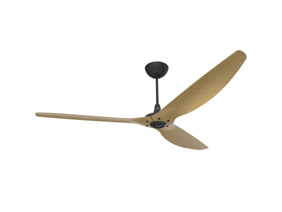 Haiku, 84", WiFi/BLE, Damp Rated, Universal Mount, Motor - Black, Airfoils - Caramel Aluminum, Ext Tube - 32"
