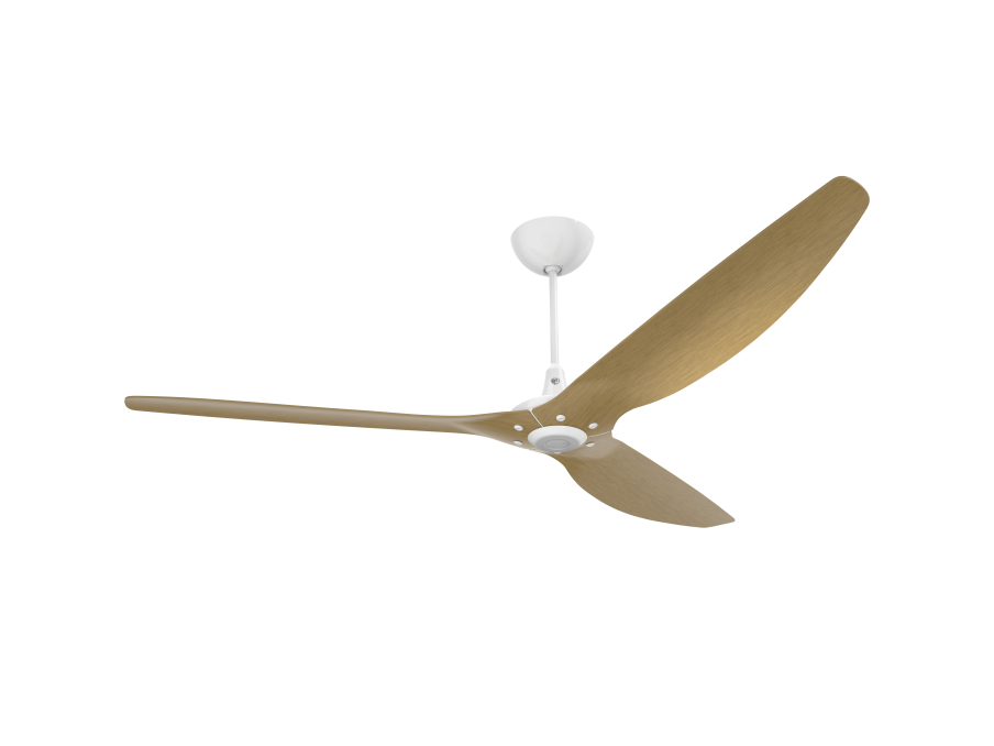Haiku, 84", WiFi/BLE, Damp Rated, Universal Mount, Motor - White, Airfoils - Caramel Aluminum, Ext Tube - 12"